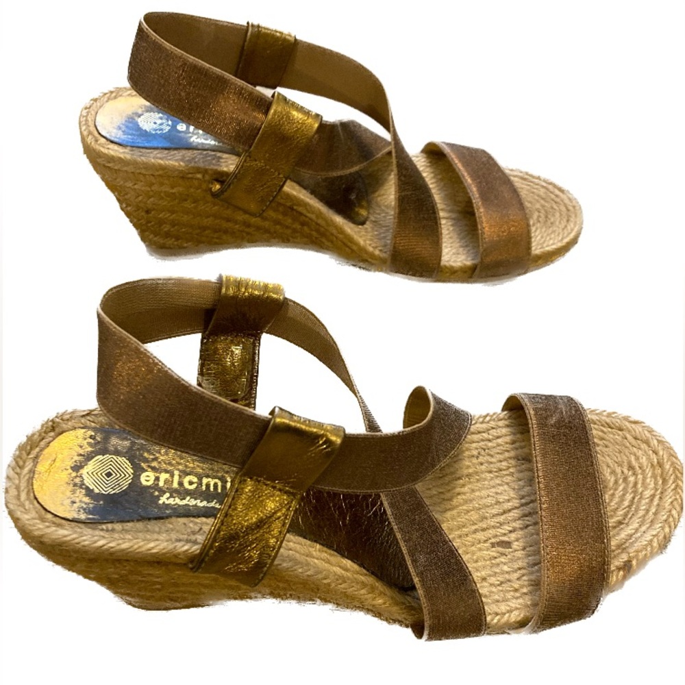Eric Michael Spain Leather Espadrilles Copper Gold Strappy Sandals Metallic | 8